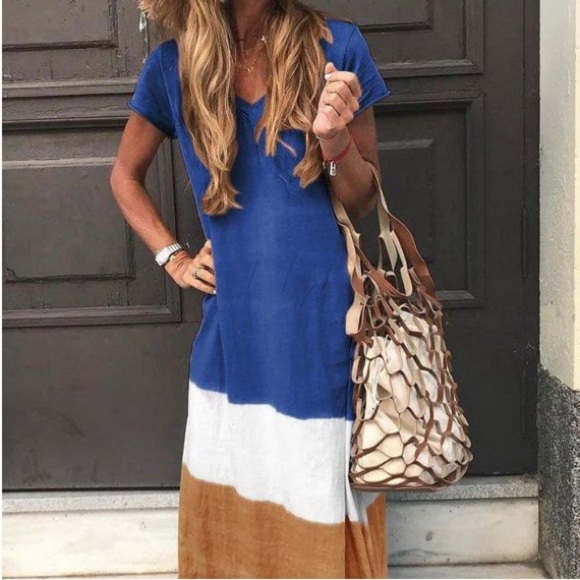 MISSLOOK Dresses & Skirts - Misslook,Casual Color-Block Print Dress V-Neck Loose Fit,Shift Dress,Striking, M